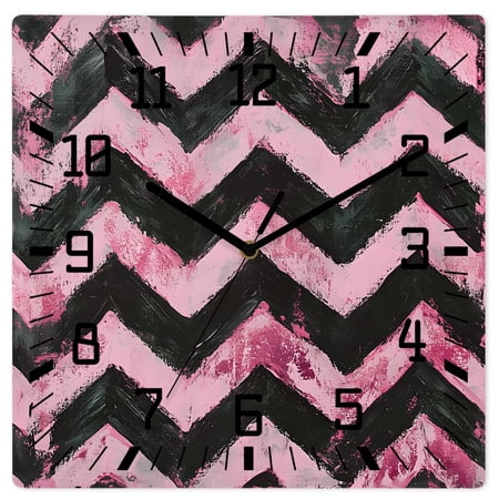 Wall Clock Pink Graffiti Waves Operated Square Clocks Wooden Silent Non-Ticking Wallclock 12 Inch Distressed Stripes Dynamic Peaks Wood Wall Clock for Living Room Bedroom Office Shool Home Decor