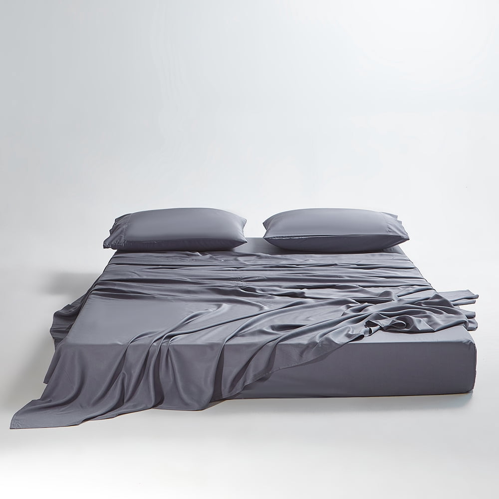 AMONOL 4-Piece Organic Bamboo King Bed Sheet Set, Bark Gray – Luxury Soft, Cooling Sheets with 18-Inch Deep Pocket（Bark Gray）