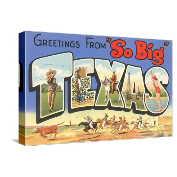 Art.com Greetings from So Big, Texas Stretched Canvas Print Wall Art, 18" x 12"