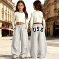 thumbnail image 2 of SJLDQY Girls Sweatpants Letter Graphic Casual Baggy Pants Drawstring Waist Pants with Pockets, 2 of 5
