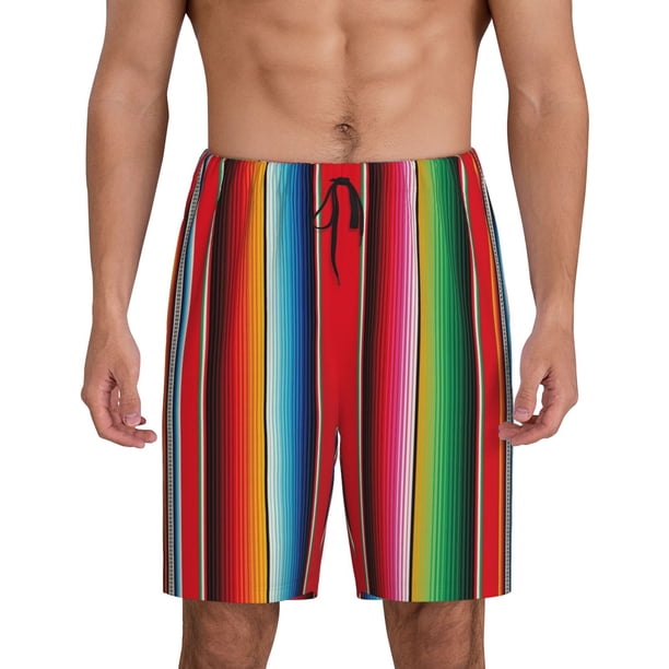Fotbe Mexican Serape Blanket Stripes Pantalones Cortos de Pijama para Hombre, Ropa de Dormir, Pantalones de Pijama Cortos para Hombre-Medium
