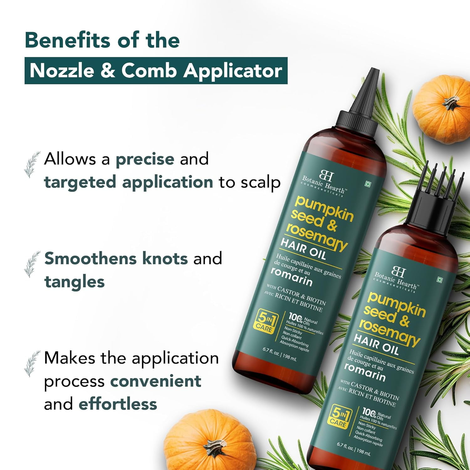 Botanic Hearth 100% Pure Rosemary Pumpkin Seed Oil for Hair Growth, Strengthening Hair Oil for Dry, Damaged, Thinning Hair, Nourishing Hair Tonic for Stronger & Healthier Scalp, Hair Serum, 6.7 fl oz