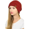 thumbnail image 2 of C.C Hat-43 Thick Warm Cap Hat Skully Faux Fur Pom Pom Cable Knit Beanie Metallic Red, 2 of 4