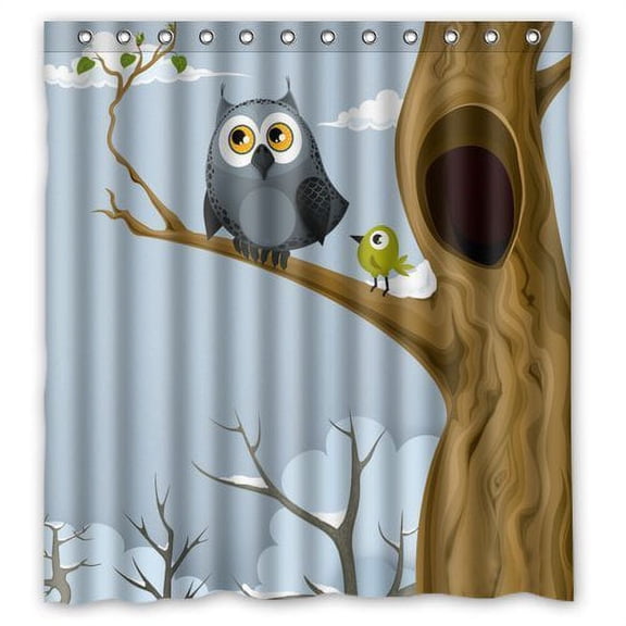HelloDecor Animal Cartoon Owl Shower Curtain Polyester Fabric Bathroom Decorative Curtain Size 66x72 Inches
