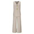 thumbnail image 4 of AHTJRT 2 Piece Pant Suits for Women Dressy Sleeveless V Neck Tops and Wide Leg Pants Sets Formal Business Casual Outfits Beige XXL, 4 of 7