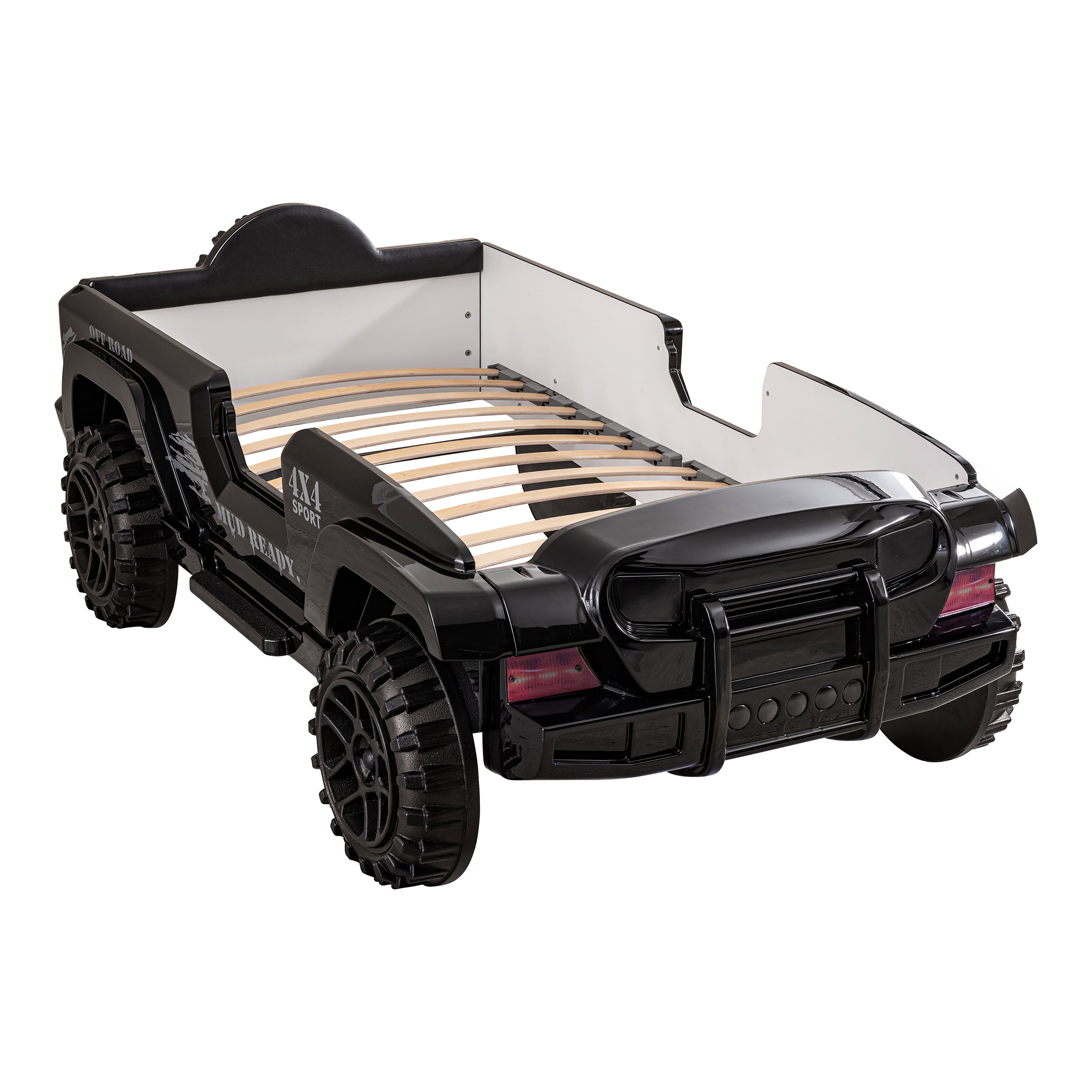 Furniture of America Terra Kids Plastic Twin SUV Bed with LED and Sound, Black