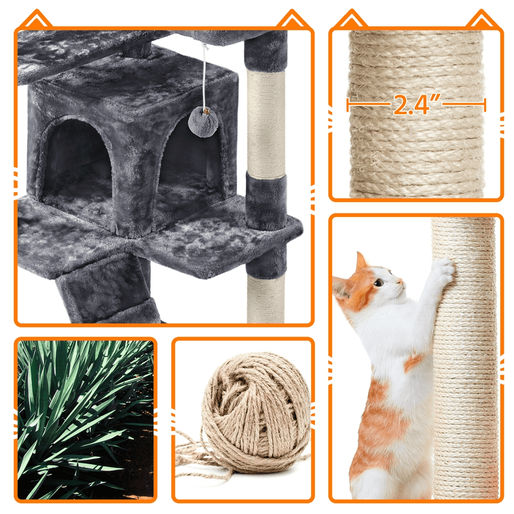 Alden Design 61.5''H Double Condo Cat Tree with Scratching Post Tower, Dark Gray