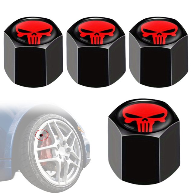 Tapas Vástago Válvula Neumático Coche 4 Unidades/juego Calavera ( ) Y Rojo