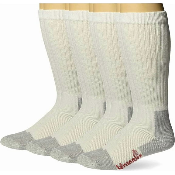 Wrangler Men's Riggs Workwear Over The Calf Work Boot Socks 4 Pair Pack, White/Grey, Large