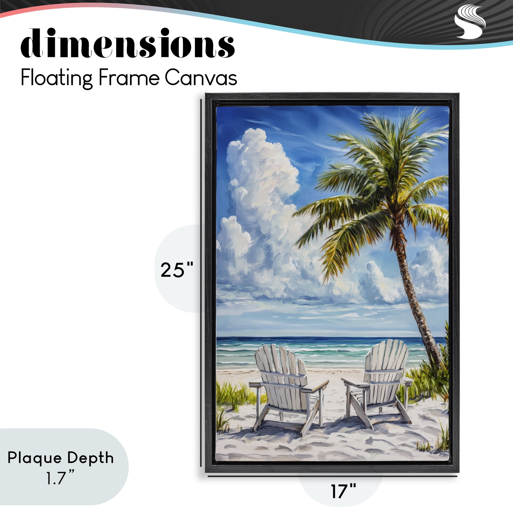 Stupell Industries Clouded Beach with Looming Palm Black Framed Floater Canvas Wall Art, design by Petal Prints Design