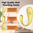 thumbnail image 3 of 10 Pcs Heavy Duty Wall Mounted Coat Hooks - Zinc Alloy Single Prong Hangers for Coats, Handbags, and Towels, Includes Screws - Gold, 3 of 4