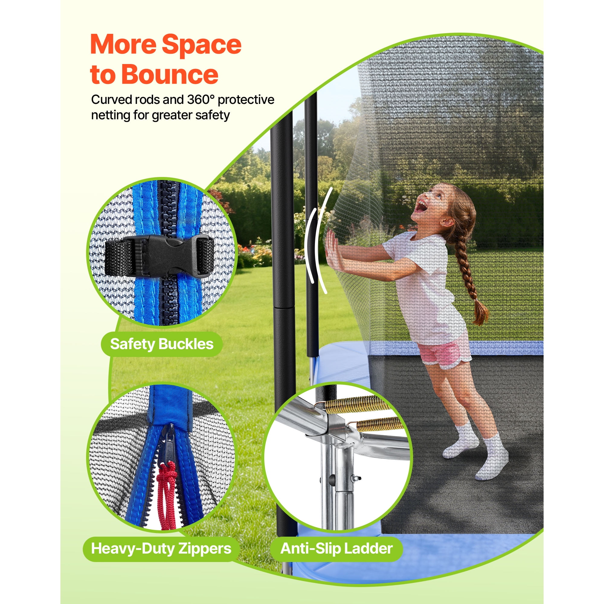 KFFKFF Outdoor Rectangle Trampoline, 8 x 14FT Recreational Trampoline with Safety Enclosure Net, ASTM Certified, 265 lbs Weight Limit, Durable Anti-Rust Design for Kids and Adults