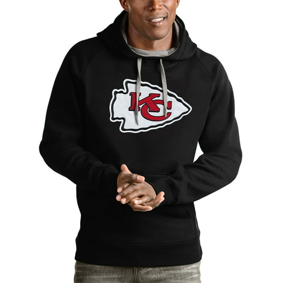 Men's Antigua Black Kansas City Chiefs Victory Pullover Hoodie