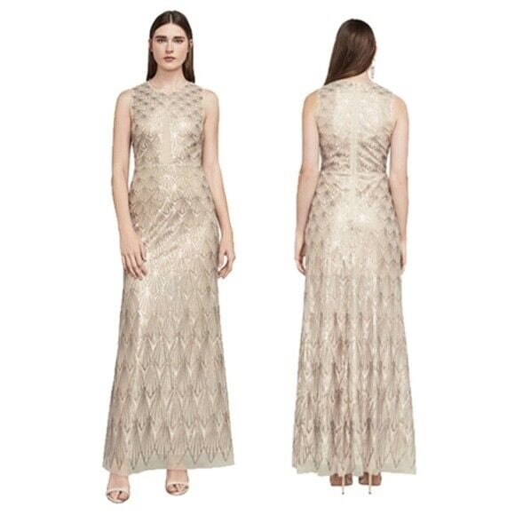 BCBGMAXAZRIA Patti Sleeveless Embroidered Deco Sequin Gown Dress Size 4 $517