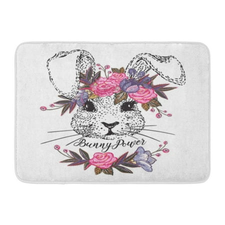 Easter Door Wreath Ideas KDAGR Beautiful Bunny with Floral Vintage Wreath Cute Happy Easter Day in Watercolor Doormat Floor Rug Bath Mat 23.6x15.7 inch ()