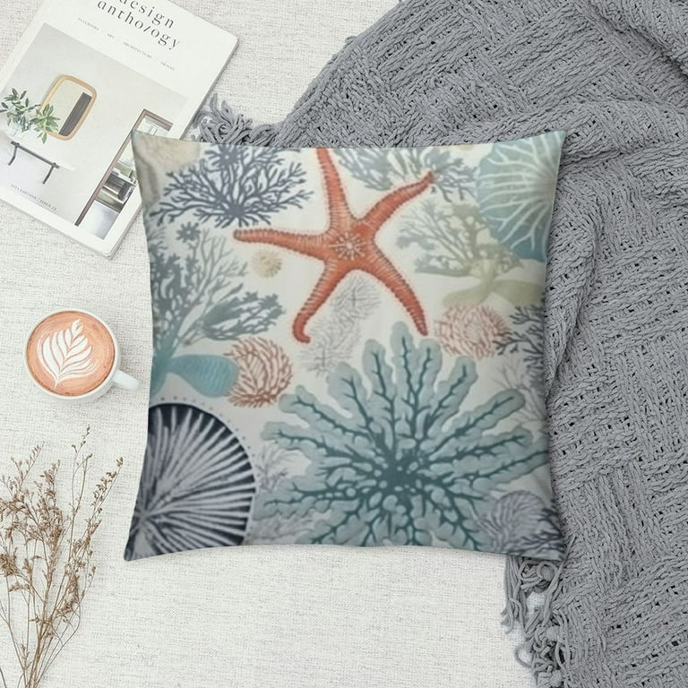 COMIO Beach Theme Body Pillow Cover,Nautical Blue Coral Starfish