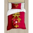 thumbnail image 1 of Chinese New Year Twin Size Duvet Cover Set, Lunar Festival Theme with a Flower Motif Chinese Letter on Pink, Decorative 2 Piece Bedding Set with 1 Pillow Sham, Earth Yellow Magenta, by Ambesonne, 1 of 3