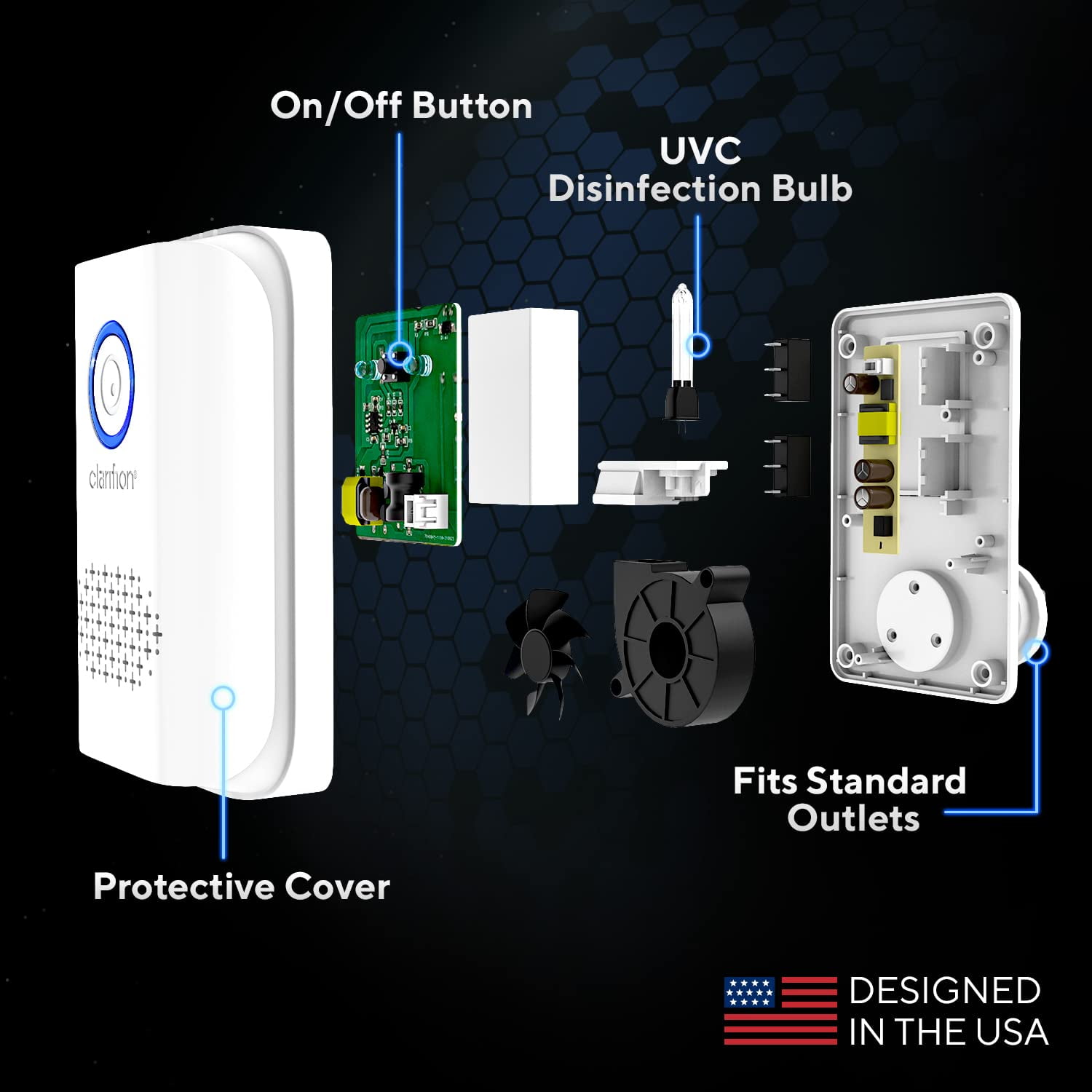 Clarifion ODRx Air Purifier, Outlet Plug-In, UVC Light, White