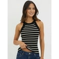 thumbnail image 3 of Halter Tank Tops for Women Summer Striped Stretchy Ribbed Knit - Shirts Slim Fitting Black S, 3 of 6