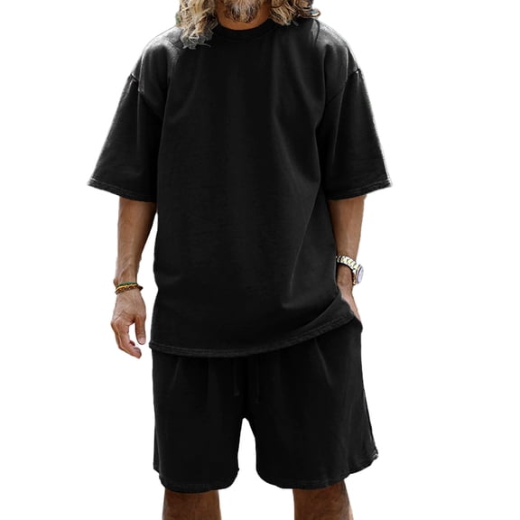 AJZIOJIRO Men Summer T-Shirts Shorts Set Casual Short Sleeve Cotton Shirt Tops Pants Set M-3XL