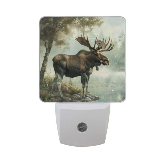 Moose on Misty Lake Night Light 2 Pack LED Nightlight Plug into Wall Dusk to Dawn Sensor Soft White
