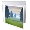 3dRose Fairway To Seven - distant disc golf basket in trees on seventh fairway - Greeting Card, 6 by 6-inch