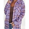 thumbnail image 4 of Womens Button Down Flannel Shirts Long Sleeve Plaid Shackets Business Casual Blouse Top Purple XL, 4 of 7