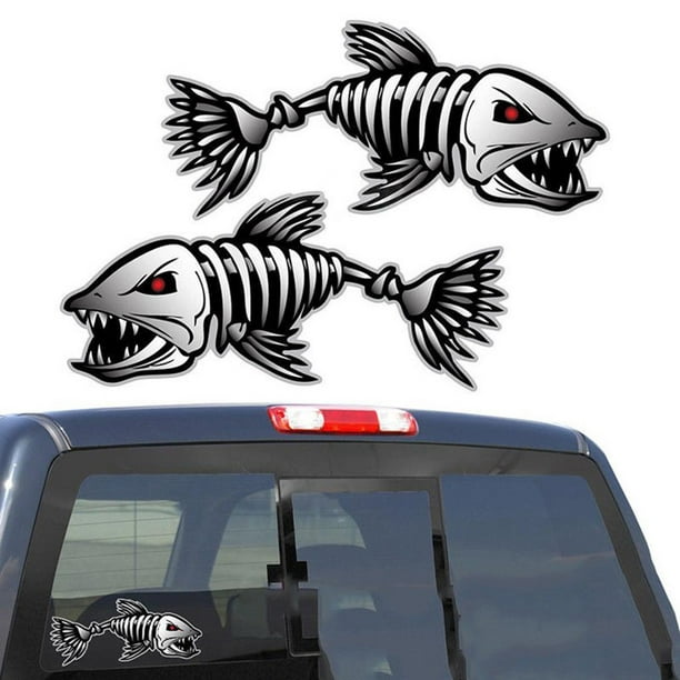 2Pcs Skeleton Fish Bones R&L Vinyl Decals Stickers Kayak Fishing Boat Car  (C022) Vehicle Accessories Parts