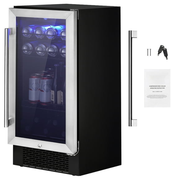 KFFKFF 98 Bottle Wine Fridge Stainless Steel Wine Cooler with Lock and LED Light