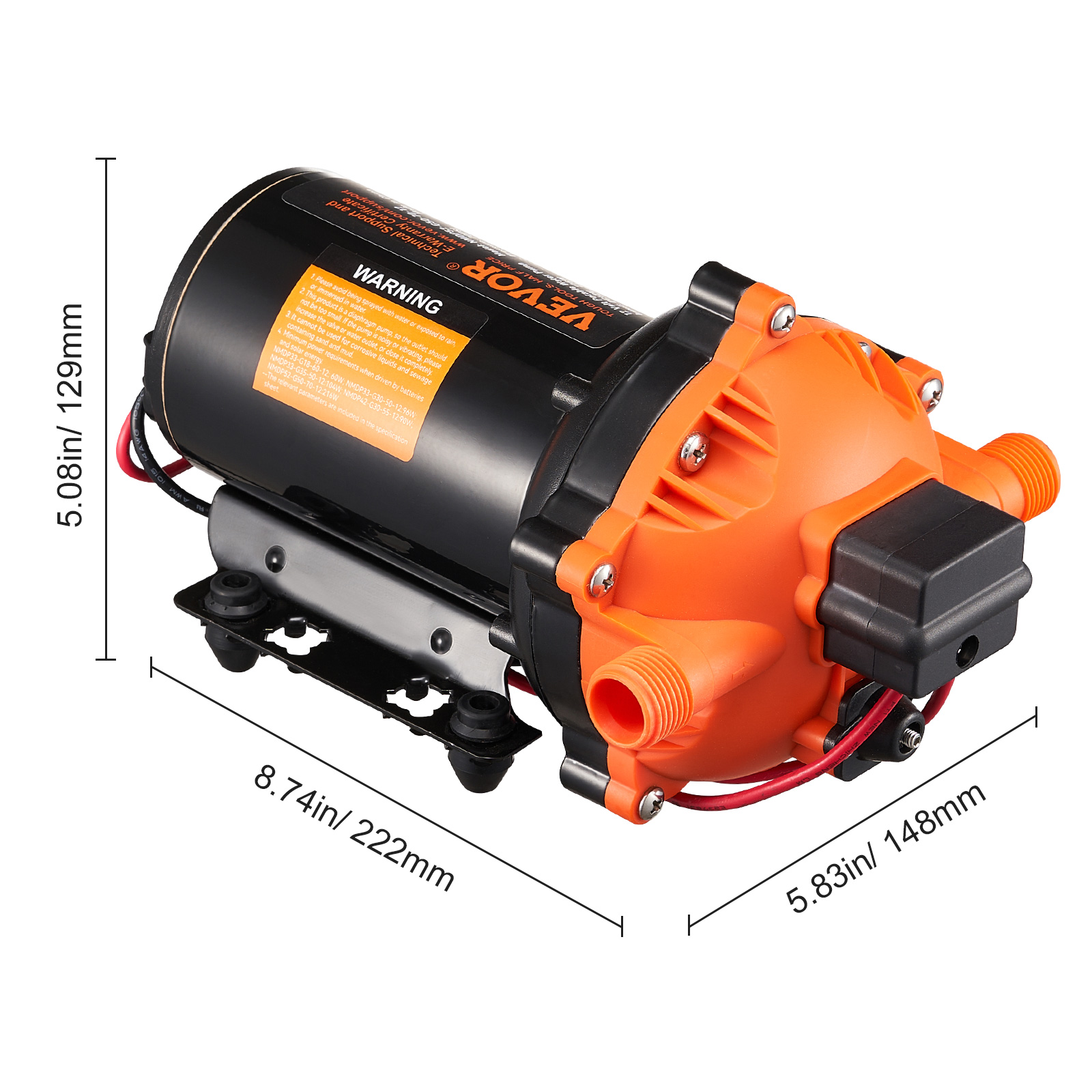 VEVOR 12V Diaphragm Pump, 5 GPM (18.93 L/min), 5-Chamber 12V DC Water Pump with Automatic Pressure Switch 40-100 PSI Adjustable, 1/2'' MNPT Port,for Agricultural Irrigation Construction Site Drainage