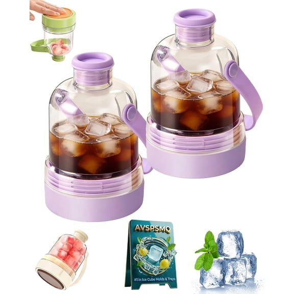 2-in-1 Water Bottle with Built-In Ice Tray – Transparent Portable Ice Maker Bottle, Easy-Release Silicone Cube Mold, Press-to-Release Square Ice Maker for Freezer, Drinks
