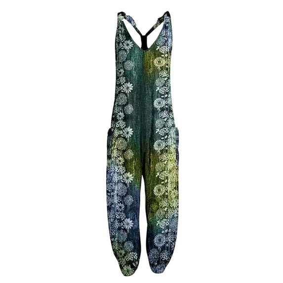 Avamo Women Spaghetti Strap Bib Overalls Wide leg Jumpsuit Sleeveless Floral Print Casual Overall Rompers Holiday Party Playsuit Outfits
