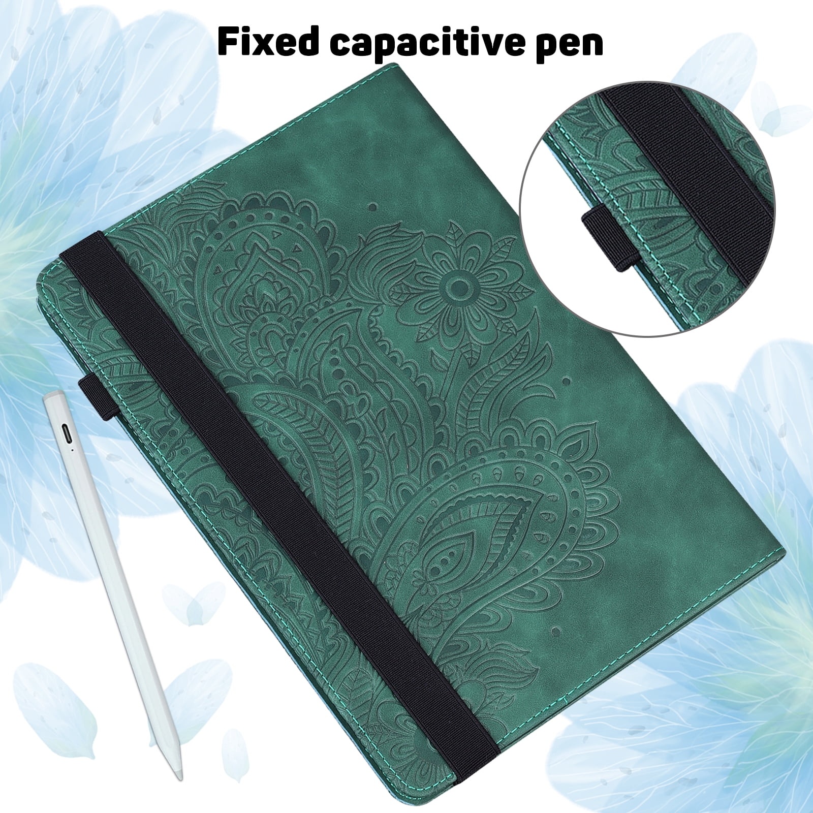 Tarise for iPad 10th Generation Case 2022 with Pencil Holder, Embossed Pattern Premium PU Leather Folding Stand Shockproof Folio Book Slim Case Cover for 2022 iPad 10th Gen A2696 A2757 A2777, Green