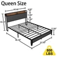 thumbnail image 4 of PORKISS Queen Size Bed Frame, Metal Platform Bed with Upholstered Headboard and Charging Station, Modern Queen Bed Frame with Metal Slats for Adults, No Box Spring Needed, Light Grey, 4 of 5