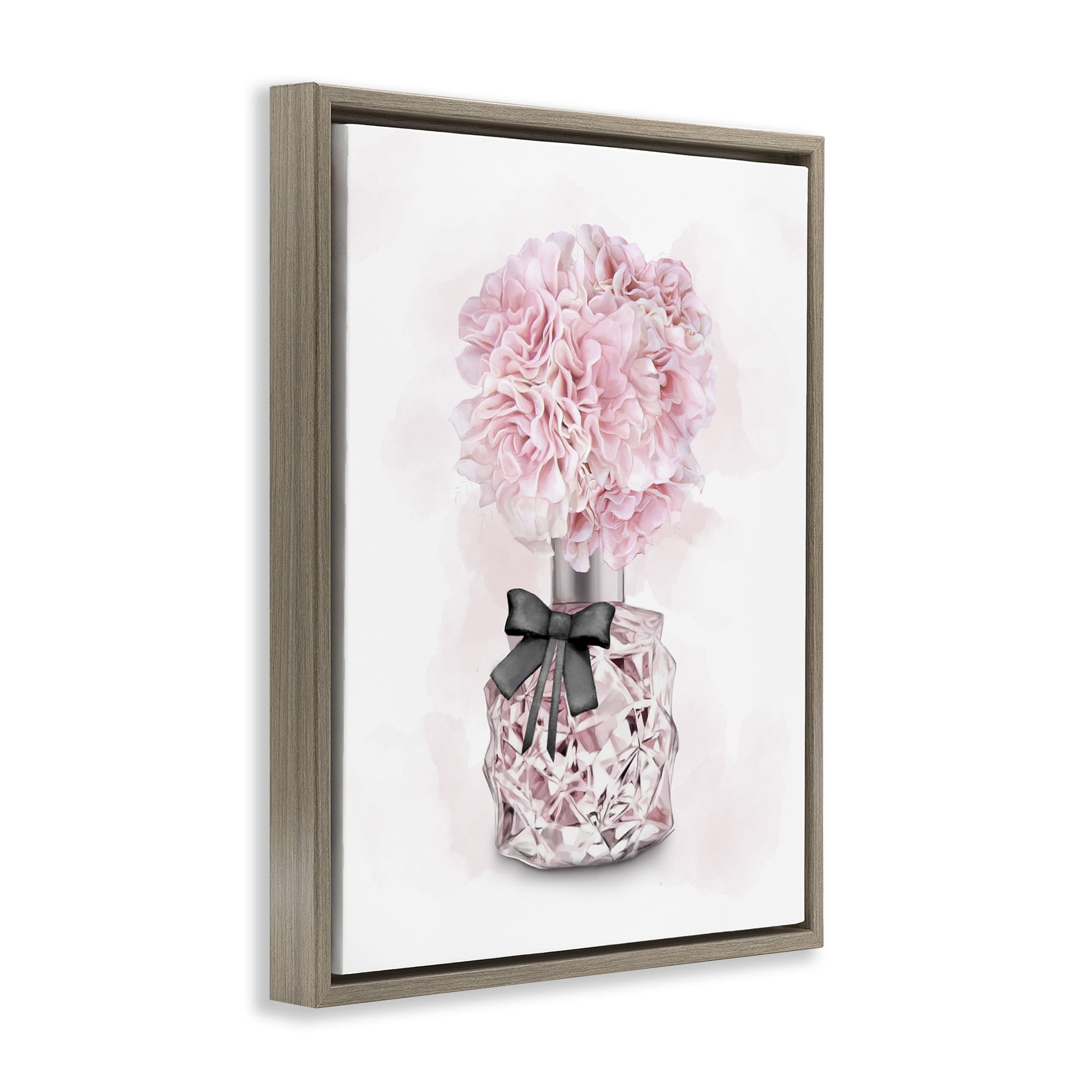 Stupell Industries Pink Flower Perfume Bouquet Beauty & Fashion Painting Brown Floater Framed Canvas Art Print Wall Art, 17 x 21