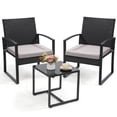 thumbnail image 5 of Melocadol 3 Piece Wicker Patio Bistro Set, Outdoor Rattan Set with Glass Top Coffee Table, Black Frame with Grey Cushions, 5 of 6