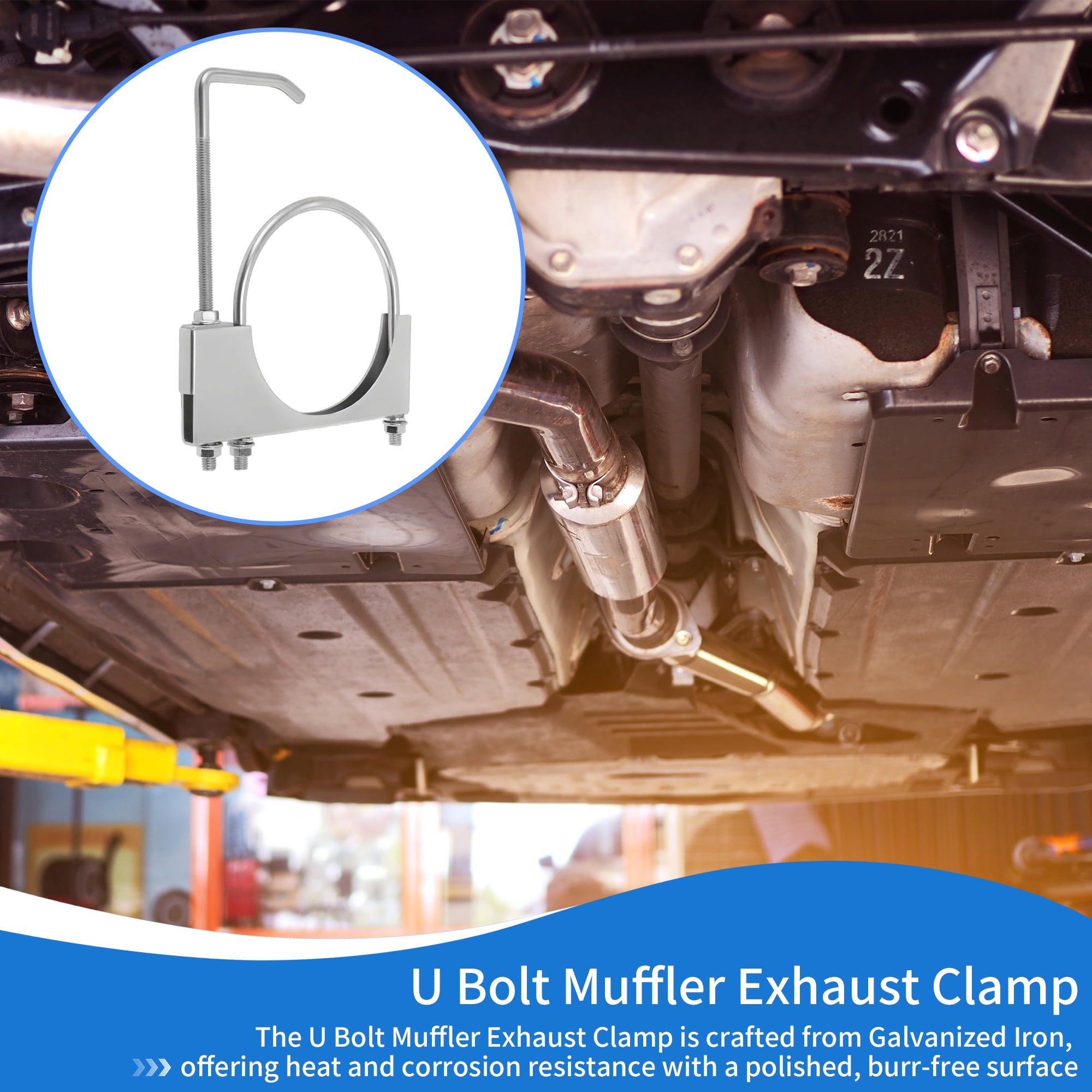 Unique Bargains U Bolt Muffler Exhaust Clamp 5" Galvanized Iron U-Bolt Muffler Tip Exhaust Hook Silver Tone U-Bolt Clamp for 127 mm Tip Pipes Connection 1pc