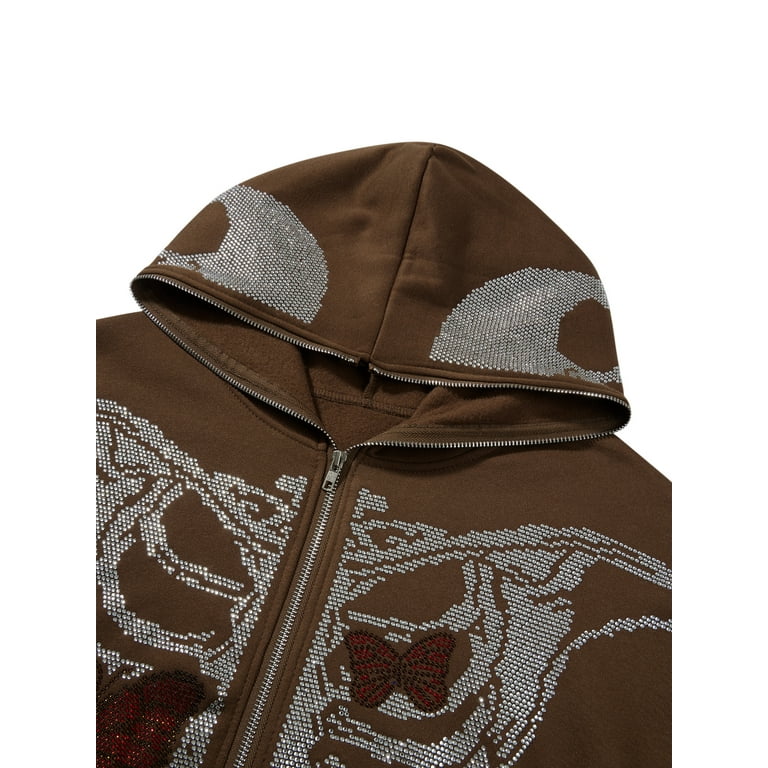 Rhinestone Graphic Hoodie with Head Cover,Oversized Rhinestone Graphic Hoodie with Head Cover,Oversized