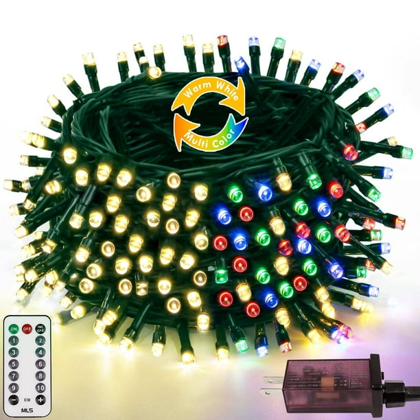 Cadena de luces navideñas YIQU, 25 m, 200 LED, temporizador remoto, impermeable
