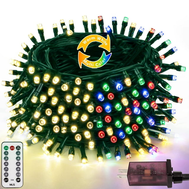 Cadena de luces navideñas YIQU, 25 m, 200 LED, temporizador remoto, impermeable