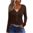 thumbnail image 2 of Qertyioot Chemise Blouse Décontractée pour Femme à Boutons, Manches Longues, Col Rond, Ajustée, avec Dentelle Cousue, 2 of 6