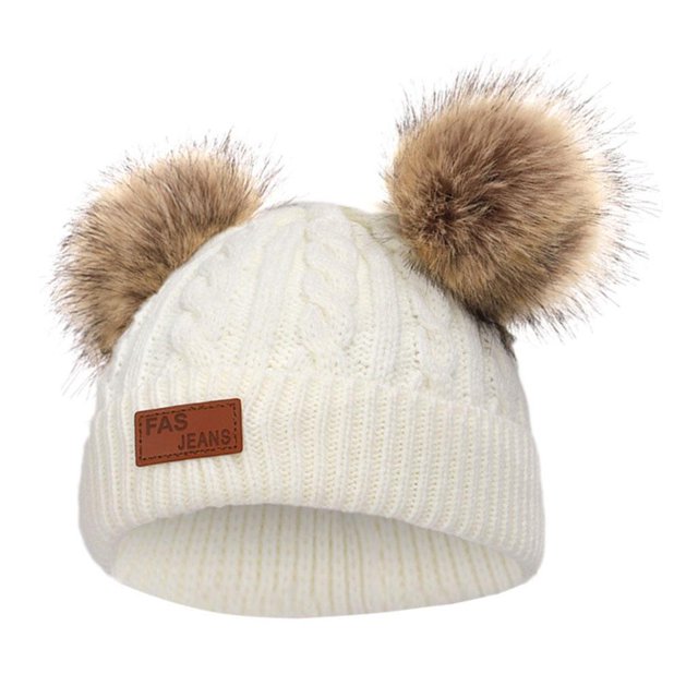 Lindo gorro de punto para bebé Aumtum Wool Infant Kids Headwear Crochet Beanie whtie Zulema Chicos niñas pom pom poms sombrero