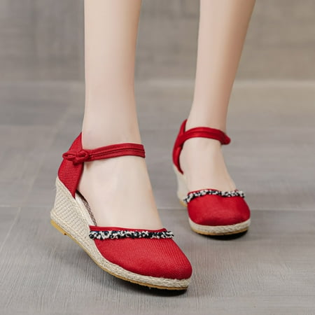 

HIBRO Fashion Women Summer Weave Embroidery Comfortable Wedges Shoes Beach Round Toe Breathable Sandals