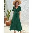 thumbnail image 6 of Boho Dot Summer Maxi Dresses for Women Wrap V Neck Short Sleeve Long Flowy Church Wedding Guest Dress Green M, 6 of 9