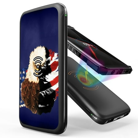 

INFUZE Qi Wireless Portable Charger for Samsung Galaxy A42 5G External Battery (10000 mAh 18W Power Delivery USB-C/USB-A Ports) with Touch Tool - Patriot Eagle