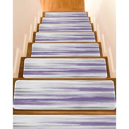 Purple Gray White Stair Treads for Wooden Steps Indoor Runner Rug Carpet Retro Country Abstract Mottled Texture 15 Pieces Peel and Stick Staircase Step Treads Covers Washable Throw Door Mats 30 x8