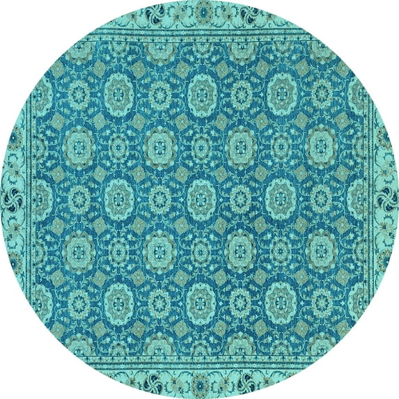 Ahgly Company Indoor Round Oriental Light Blue Traditional Area Rugs, 8' Round