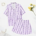 thumbnail image 6 of Womens Pajamas Set Button Lapel Beach Casual Short Sleeve And Shorts Womens Sleepwear,Purple,S, 6 of 7