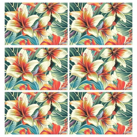 

Ryvnso Placemats Set of 6 Exotic Elegant Flowers Dining Mats Heat-Resistant Non-Slip Washable Table Mat