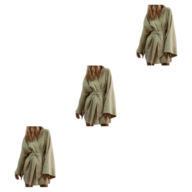 Qarigey Algodón Lino Mujer Vestido de noche Manga larga Lindo Niñas Damas Pijamas Ropa de dormir Lencería Ropa de dormir Verde M Type1 NO1